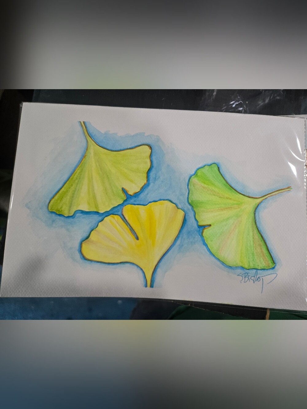Ginkgo Leaf Original Watercolor Wall Art - Yellow & Green